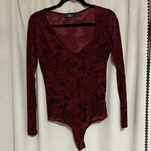 Lulu's Burgundy Floral Long Sleeve Bodysuit
